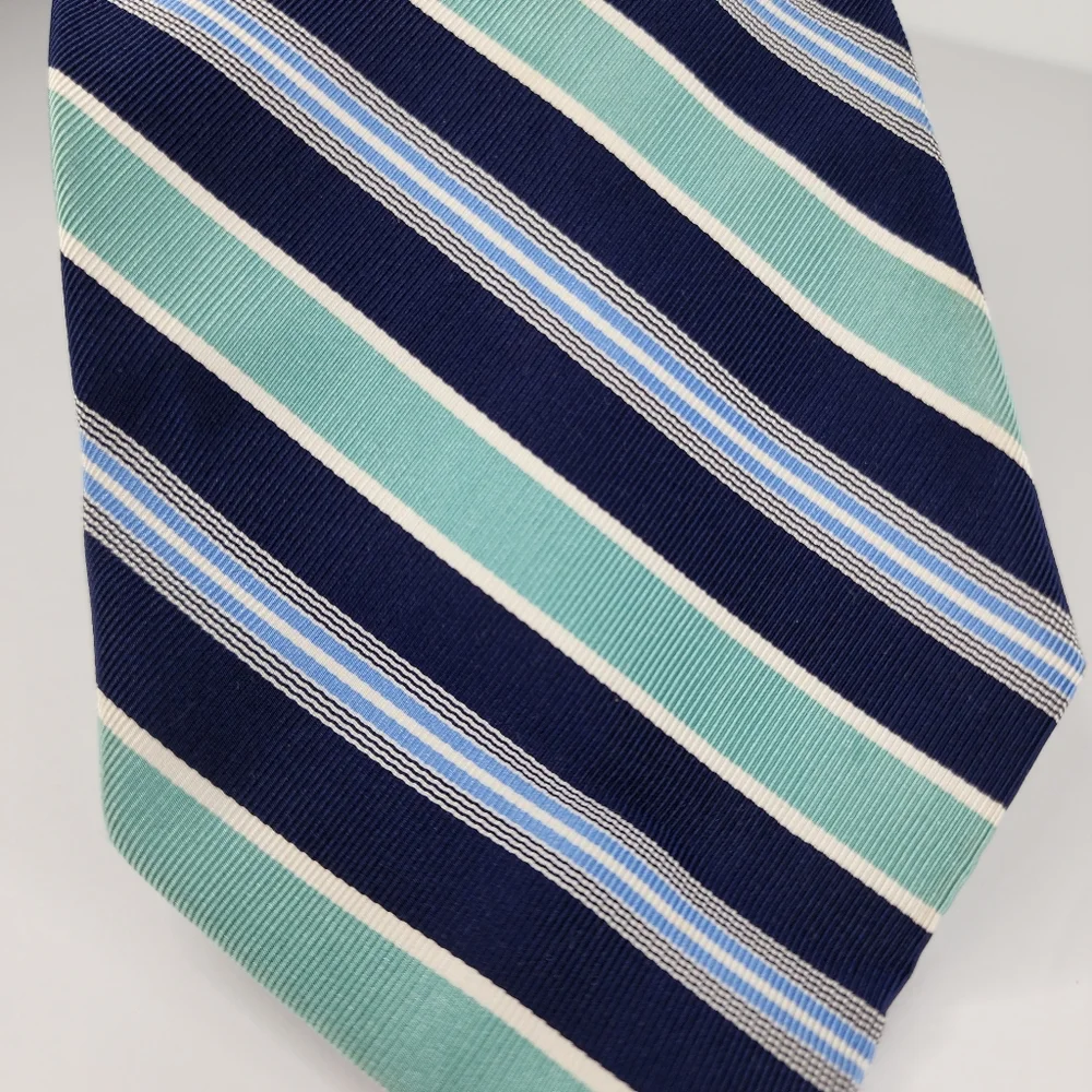 BROOKS BROTHERS MAKERS Green & Blue Stipe Tie.